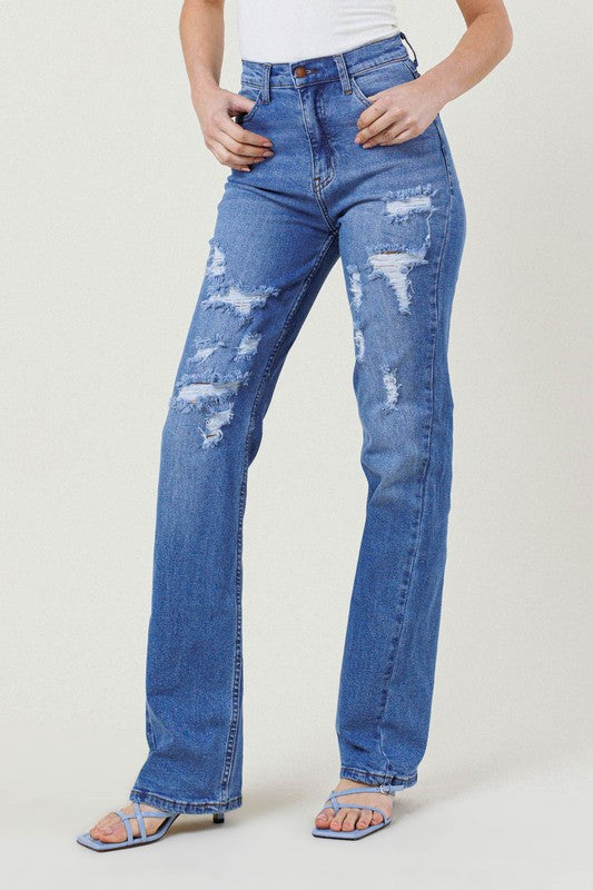 Stacey B's High Rise Distressed Straight Leg Jeans