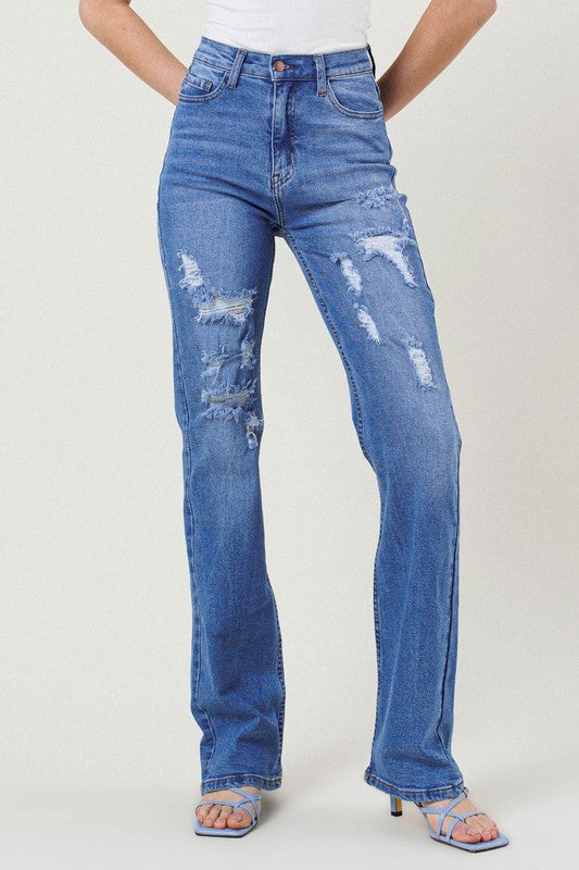 Stacey B's High Rise Distressed Straight Leg Jeans