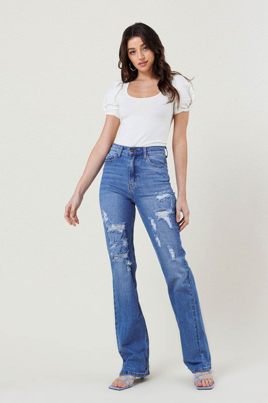 Stacey B's High Rise Distressed Straight Leg Jeans