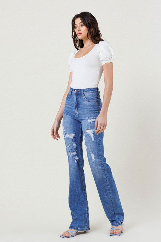 Stacey B's High Rise Distressed Straight Leg Jeans