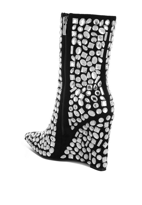 Stacey B's Trend Titan Diamante Slim Wedge Heel Boots