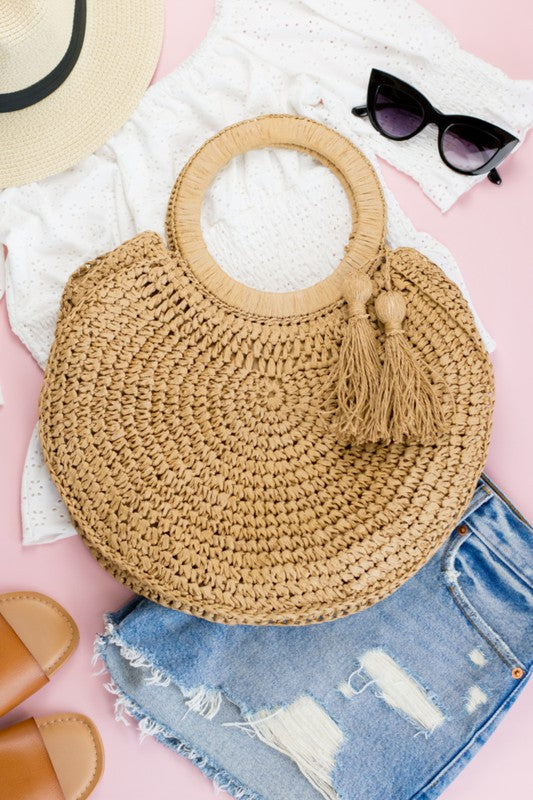 Stacey B's Straw Tassel O-Ring Tote