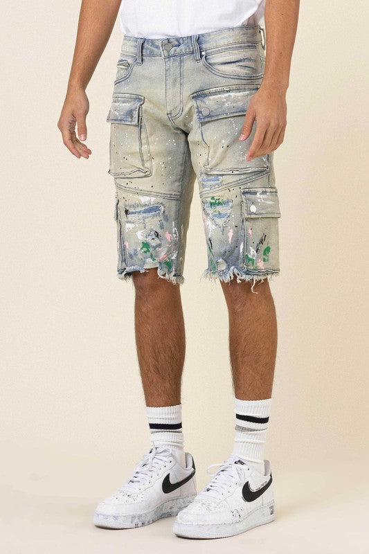 Stacey B's Hand Painted Multi Cargo Denim Shorts