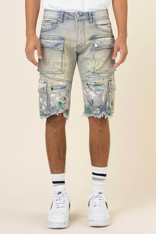 Stacey B's Hand Painted Multi Cargo Denim Shorts