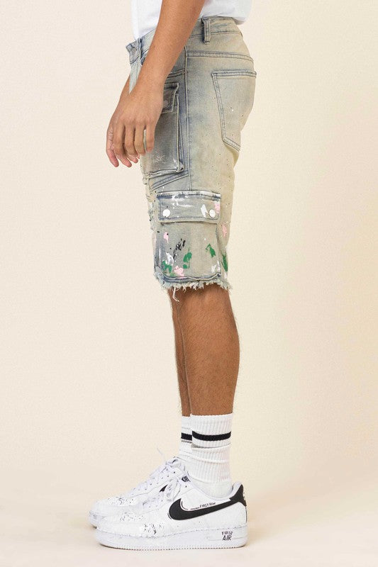 Stacey B's Hand Painted Multi Cargo Denim Shorts