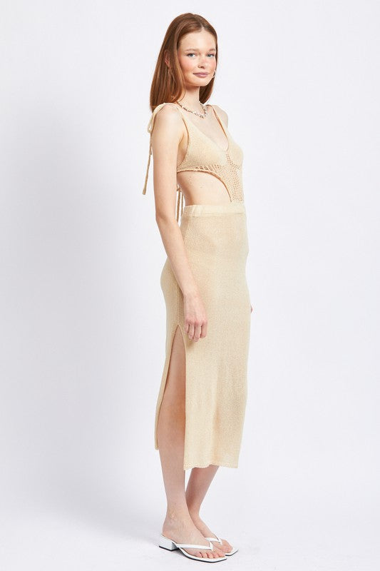 Stacey B's Cut Out Detaul Midi Dresswith Shouder Ties