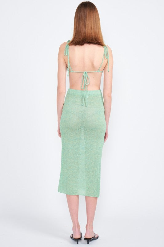 Stacey B's Cut Out Detaul Midi Dresswith Shouder Ties