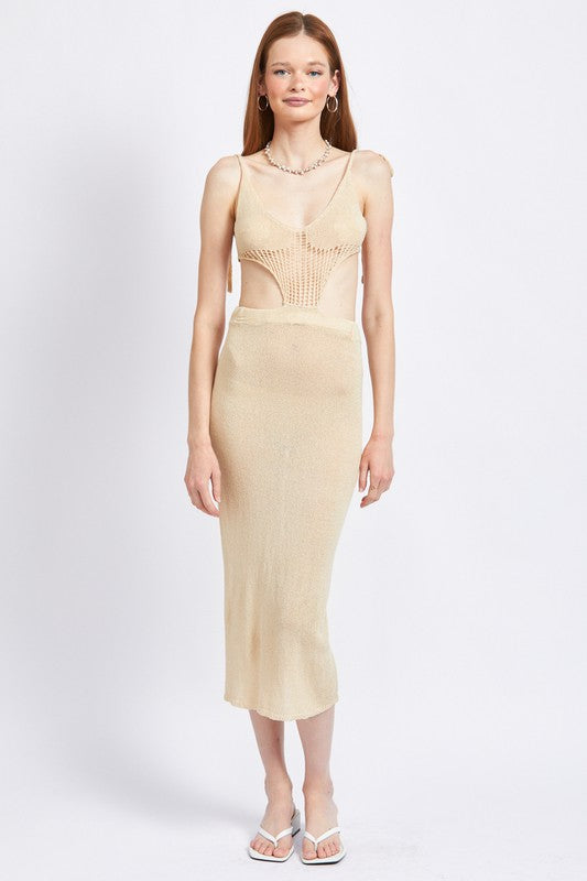 Stacey B's Cut Out Detaul Midi Dresswith Shouder Ties