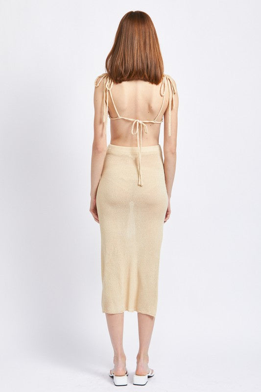 Stacey B's Cut Out Detaul Midi Dresswith Shouder Ties