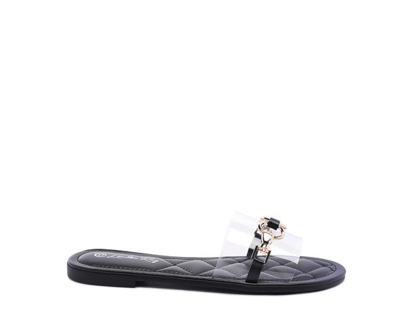 Stacey B's Scoth Clear Buckled Quilted Slides