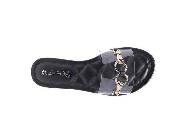 Stacey B's Scoth Clear Buckled Quilted Slides