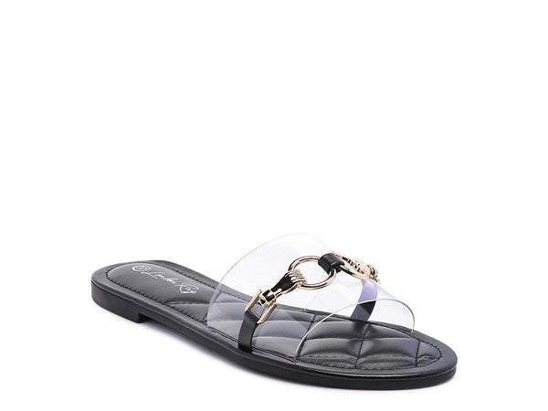 Stacey B's Scoth Clear Buckled Quilted Slides