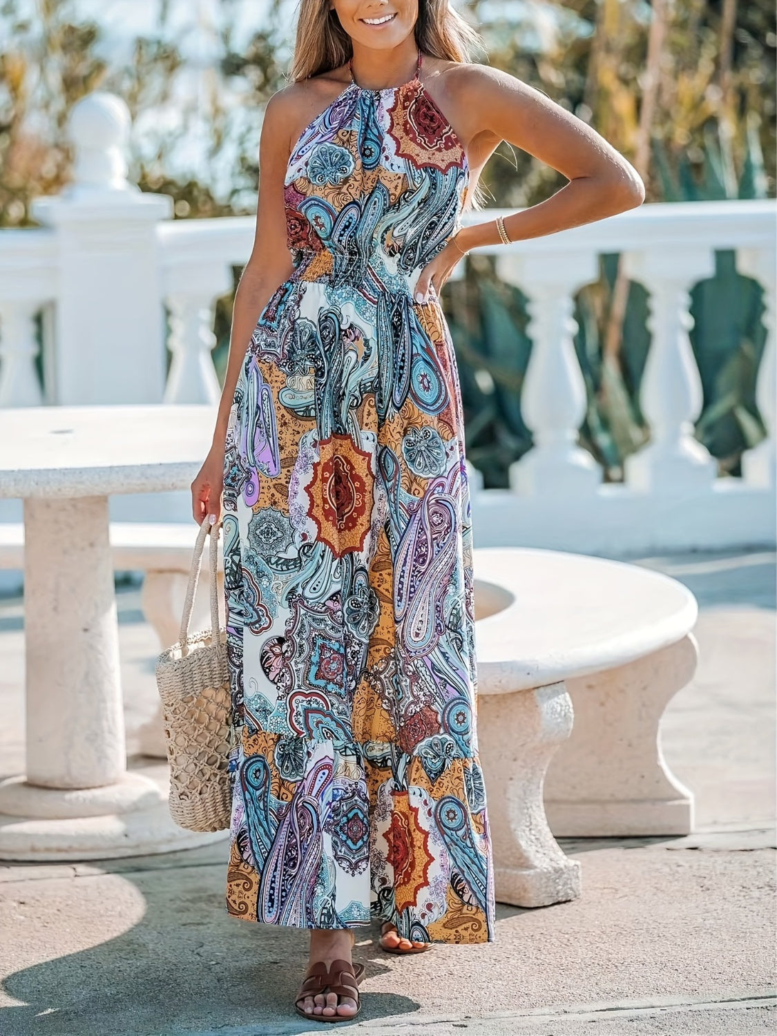 Stacey B's Printed Halter Neck Maxi Dress