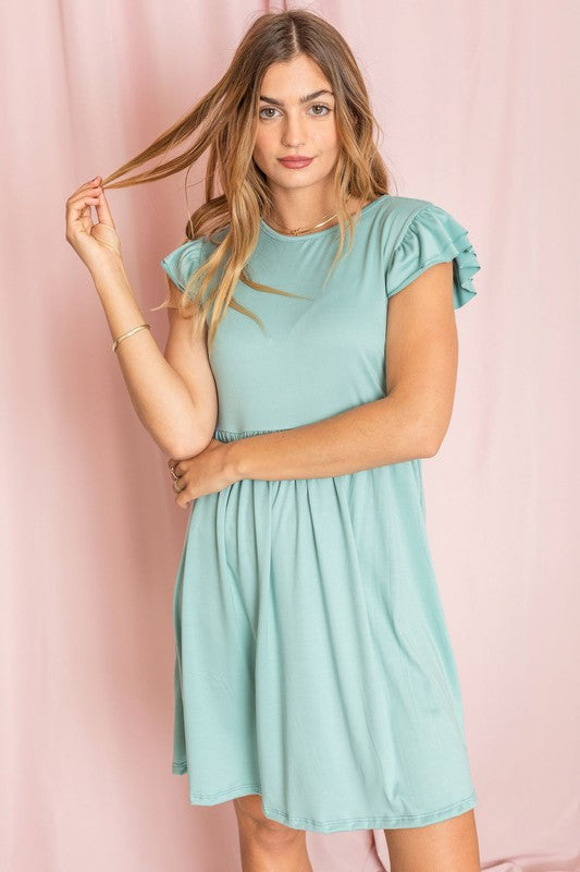 Stacey B's Plus Solid Ruffle Cap Sleeve Midi Dress