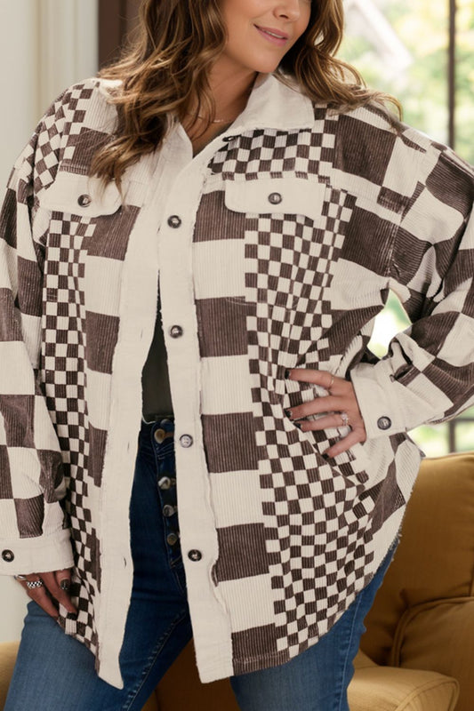 Stacey B's  Checkered Button Up Long Sleeve Jacket