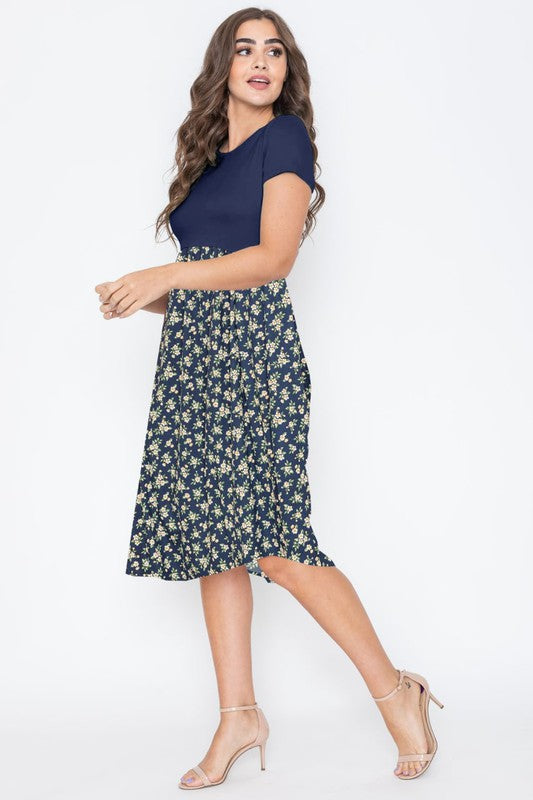 Stacey B's Plus Short Sleeve Floral Midi Dress