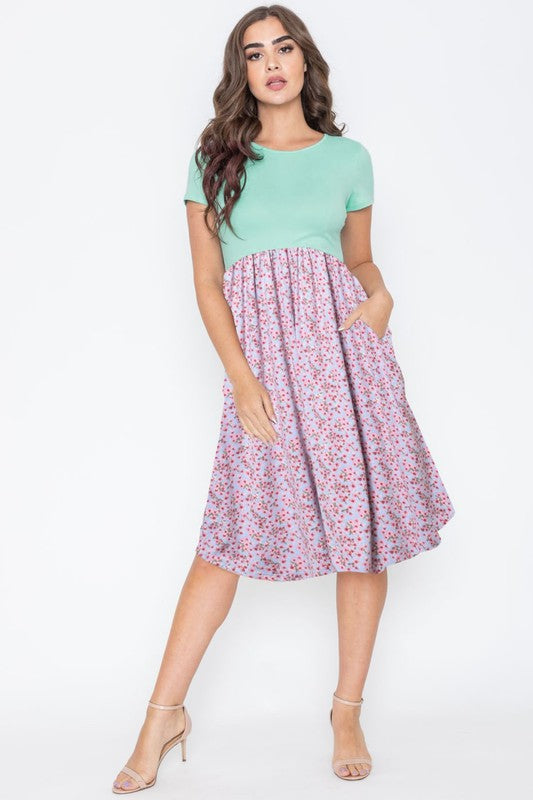 Stacey B's Plus Short Sleeve Floral Midi Dress