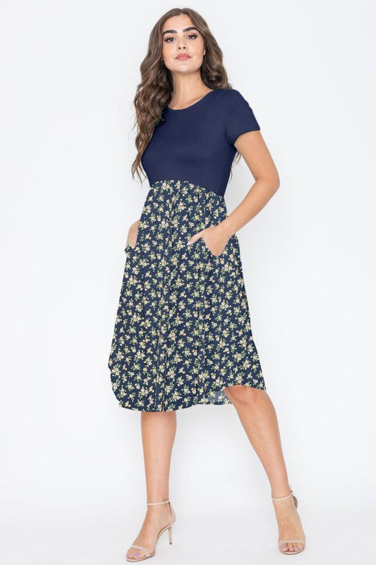 Stacey B's Plus Short Sleeve Floral Midi Dress