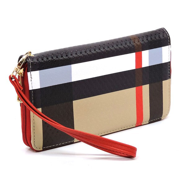 Stacey B's Plaid Check Printed Zip Around Wallet Wristlet