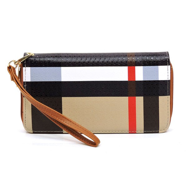 Stacey B's Plaid Check Printed Zip Around Wallet Wristlet