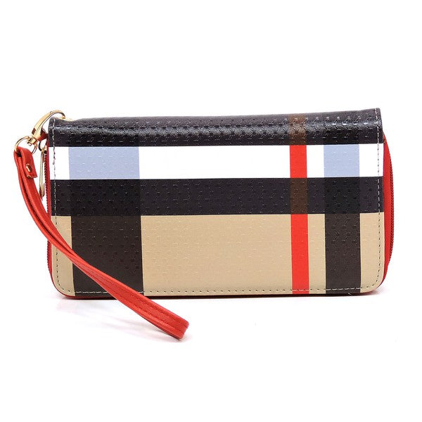 Stacey B's Plaid Check Printed Zip Around Wallet Wristlet