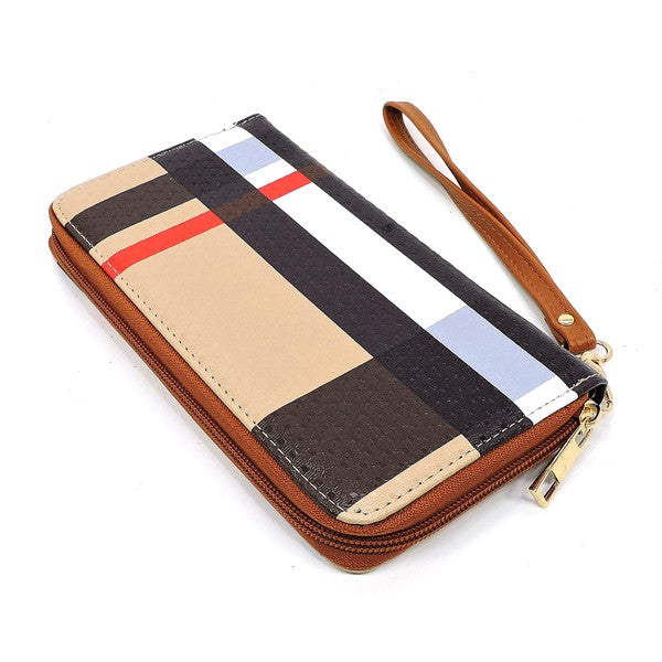 Stacey B's Plaid Check Printed Zip Around Wallet Wristlet