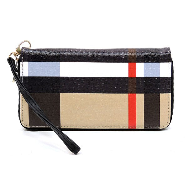 Stacey B's Plaid Check Printed Zip Around Wallet Wristlet