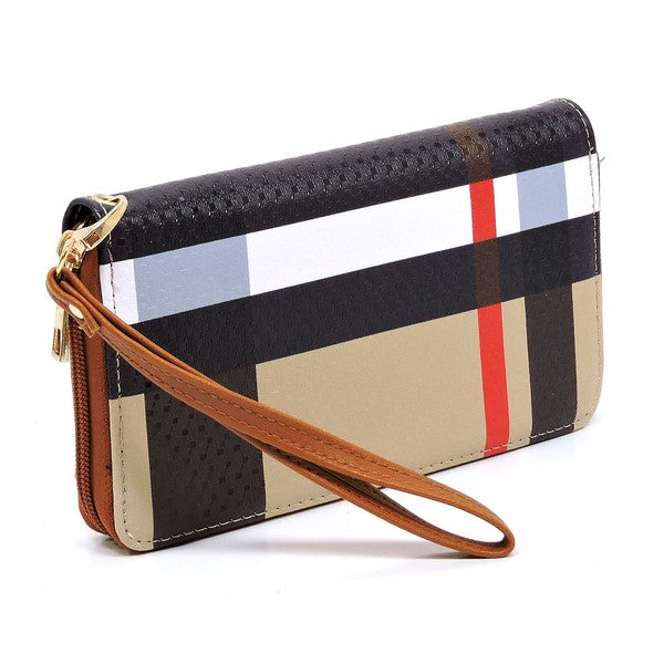 Stacey B's Plaid Check Printed Zip Around Wallet Wristlet