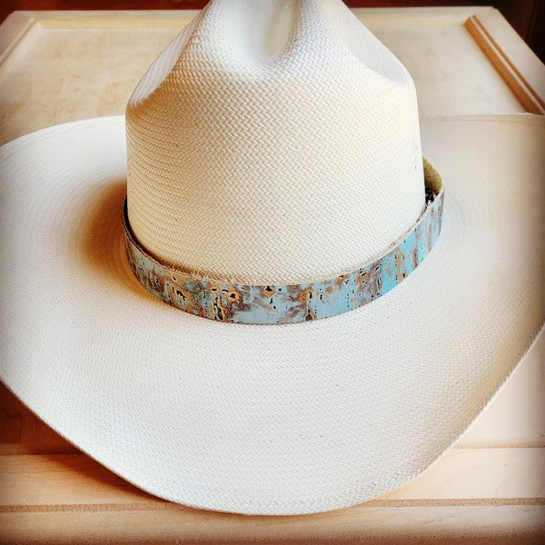 Stacey B's Turquoise Metallic Embossed Leather Hat Band