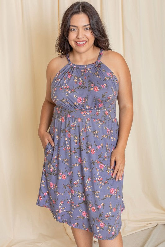 Stacey B's Plus Floral Halter Top Midi Dress