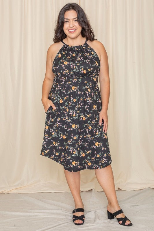 Stacey B's Plus Floral Halter Top Midi Dress