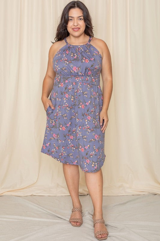 Stacey B's Plus Floral Halter Top Midi Dress