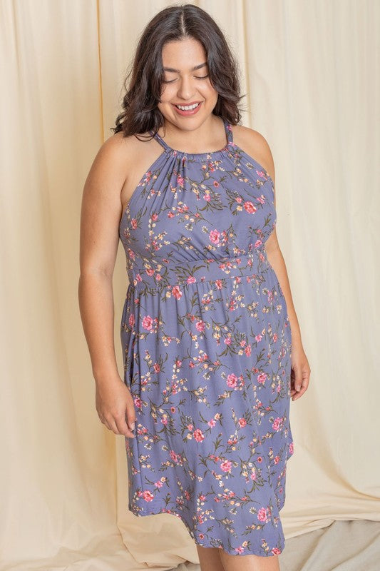 Stacey B's Plus Floral Halter Top Midi Dress