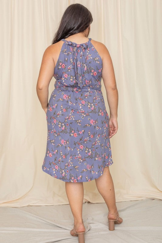 Stacey B's Plus Floral Halter Top Midi Dress