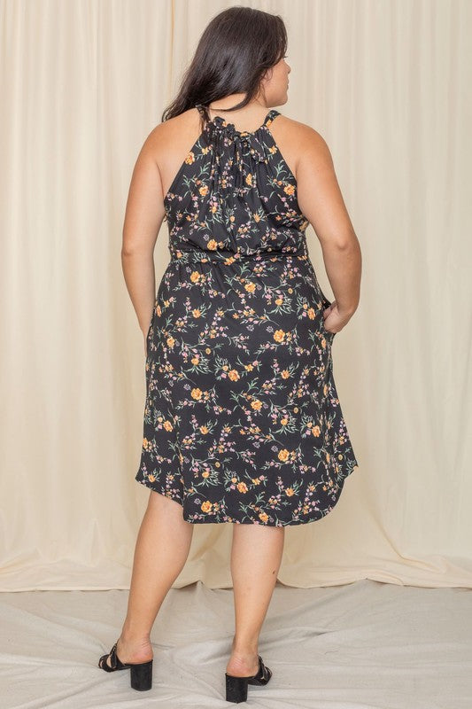 Stacey B's Plus Floral Halter Top Midi Dress