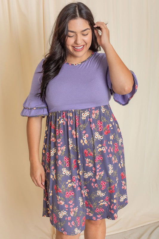 Stacey B's Plus Double Ruffle Sleeve Midi Dress