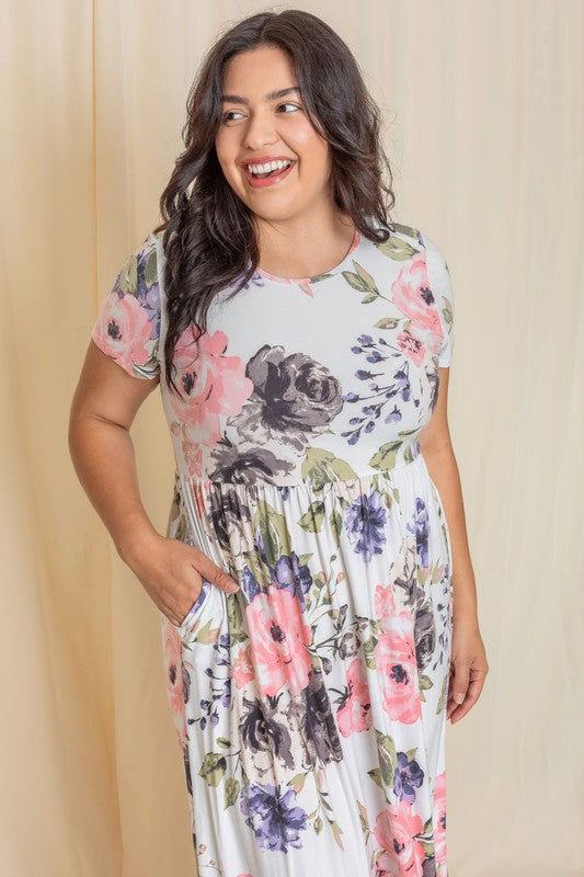 Stacey B's Plus Short Sleeve Floral Maxi Dress