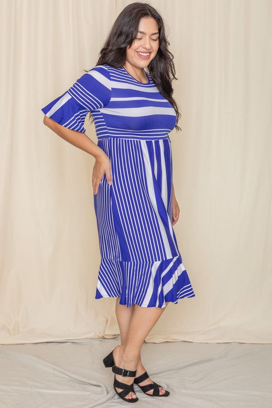 Stacey B's Plus Mix Stripe Ruffle Midi Dress