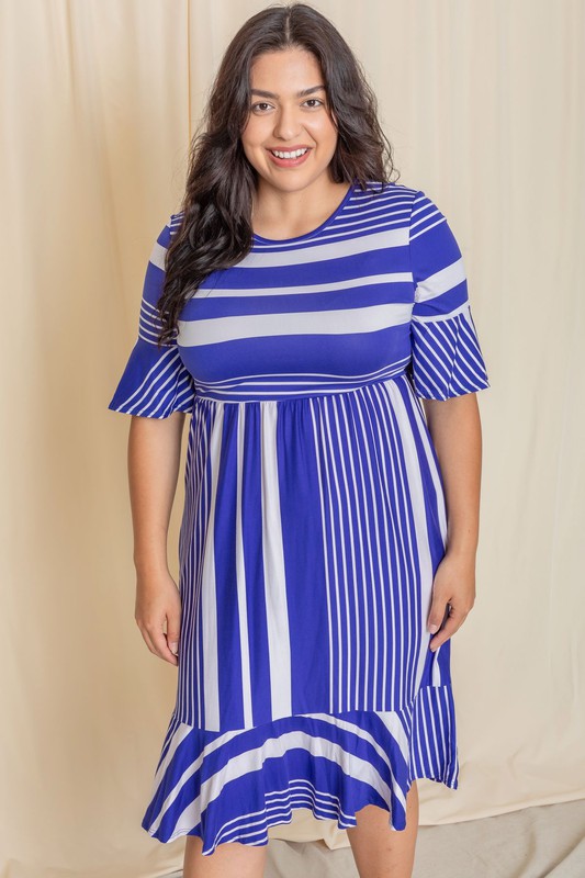 Stacey B's Plus Mix Stripe Ruffle Midi Dress