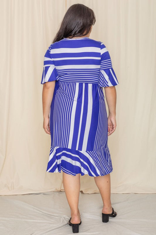 Stacey B's Plus Mix Stripe Ruffle Midi Dress