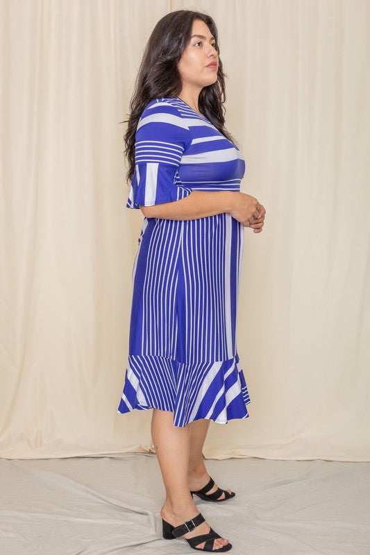 Stacey B's Plus Mix Stripe Ruffle Midi Dress