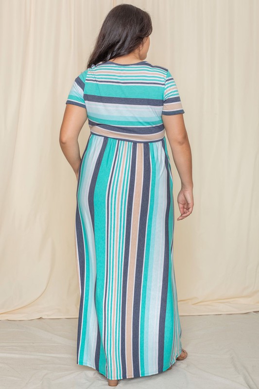 Stacey B's Plus Short Sleeve Stripe Maxi Dress