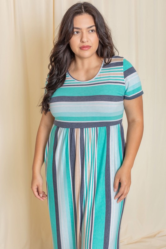 Stacey B's Plus Short Sleeve Stripe Maxi Dress