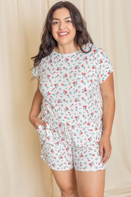 Stacey B's Plus Short Sleeve Floral Print Romper