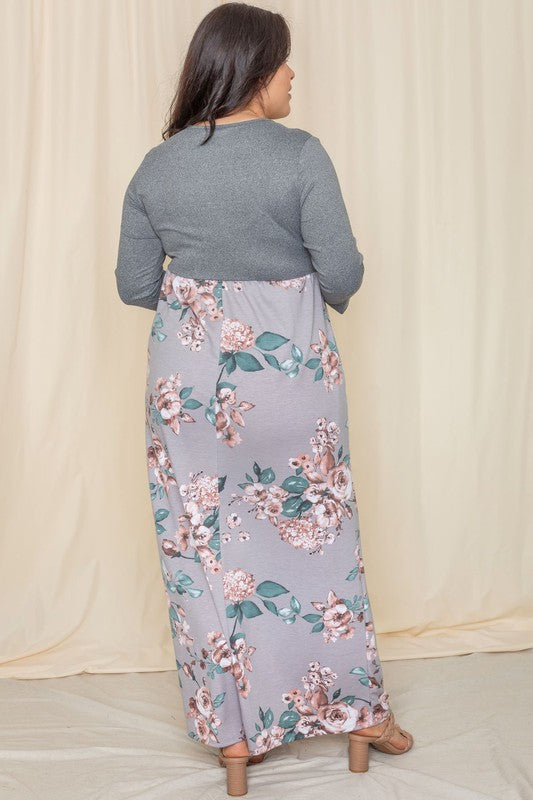 Stacey B's Plus Quarter Sleeve Floral Maxi Dress