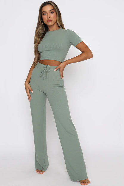 Stacey B's Round Neck Short Sleeve Top and Pants Set