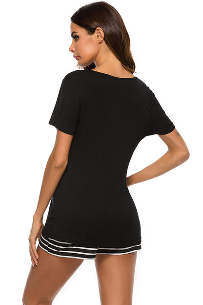 Stacey B's Graphic Round Neck Top and Striped Shorts Lounge Set