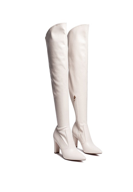 Stacey B's Zade Thigh High Long Boots In Stretch Patent