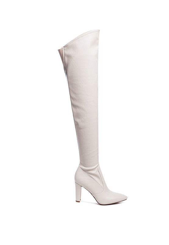 Stacey B's Zade Thigh High Long Boots In Stretch Patent