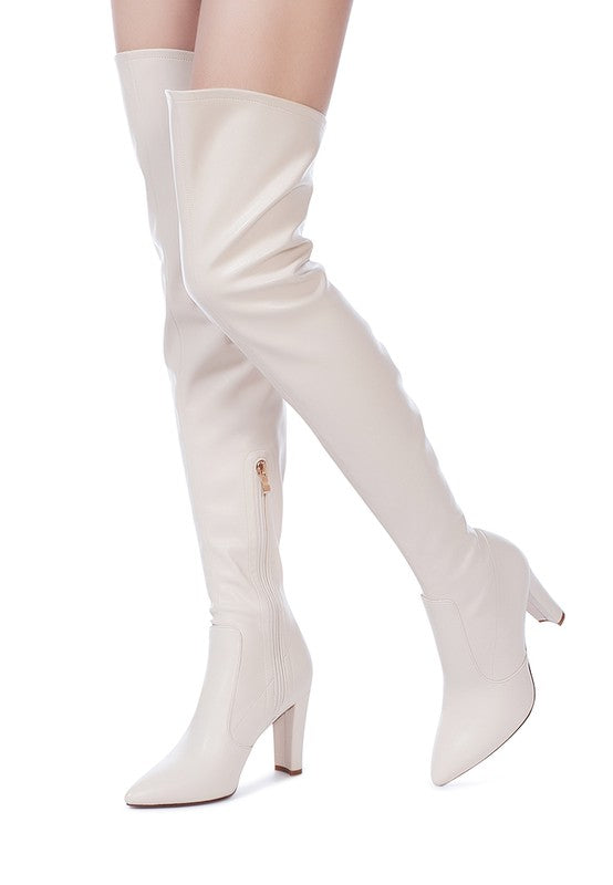 Stacey B's Zade Thigh High Long Boots In Stretch Patent